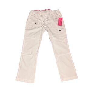 KOI Lite 721 Peace White Scrub Pants Womens Size Medium Petite Slim Fit Pockets